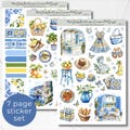 Seasonal Planner Sticker Sheets, Mediterranean Summer Calendar Planner Journaling Sticker Set, Watercolor Bullet Journal Sticker Pack 071