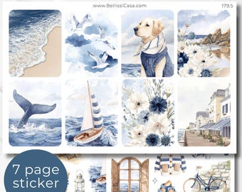 EC Vertikale Planer Aufkleber Blätter, Nautische Tage Sommer Kalender Planer Journal Aufkleber Set Aquarell Bullet Journal Sticker Pack 179