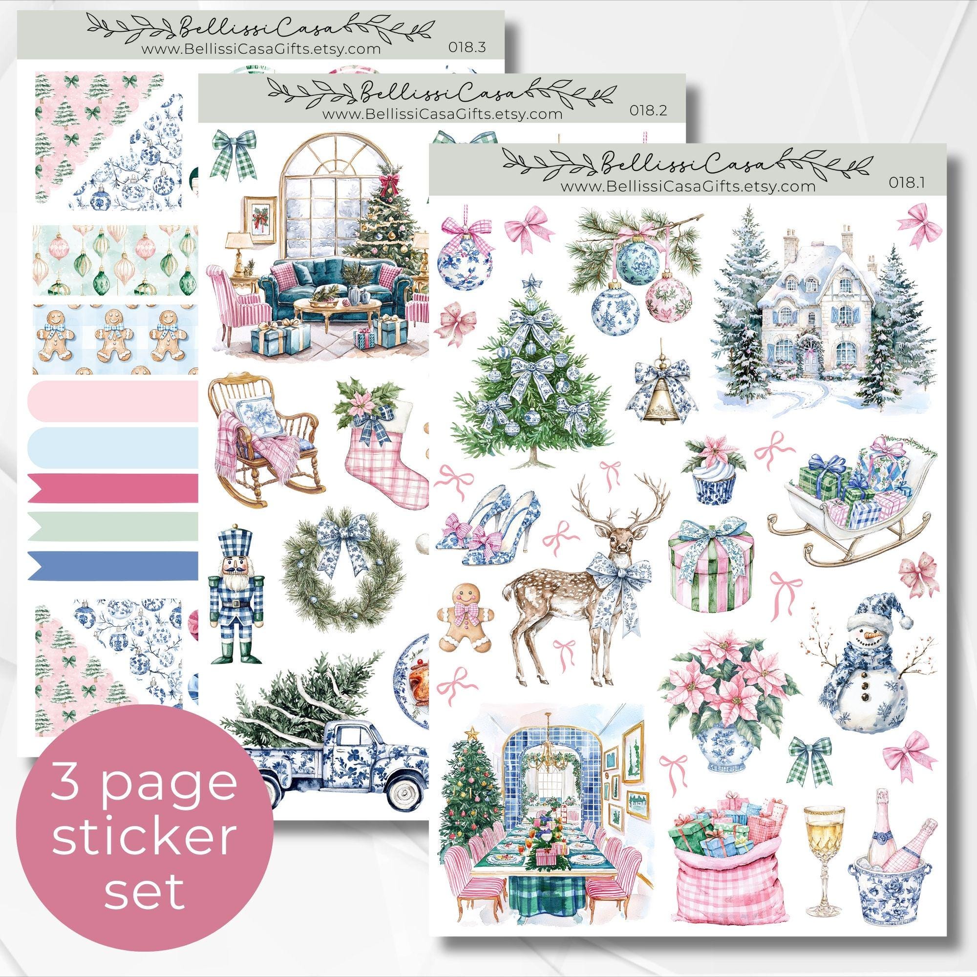 Seasonal Planner Sticker Sheet Set, Pink Coquette Christmas Calendar Planner Journaling Sticker Pack, for Cute Aesthetic Bullet Journal 018