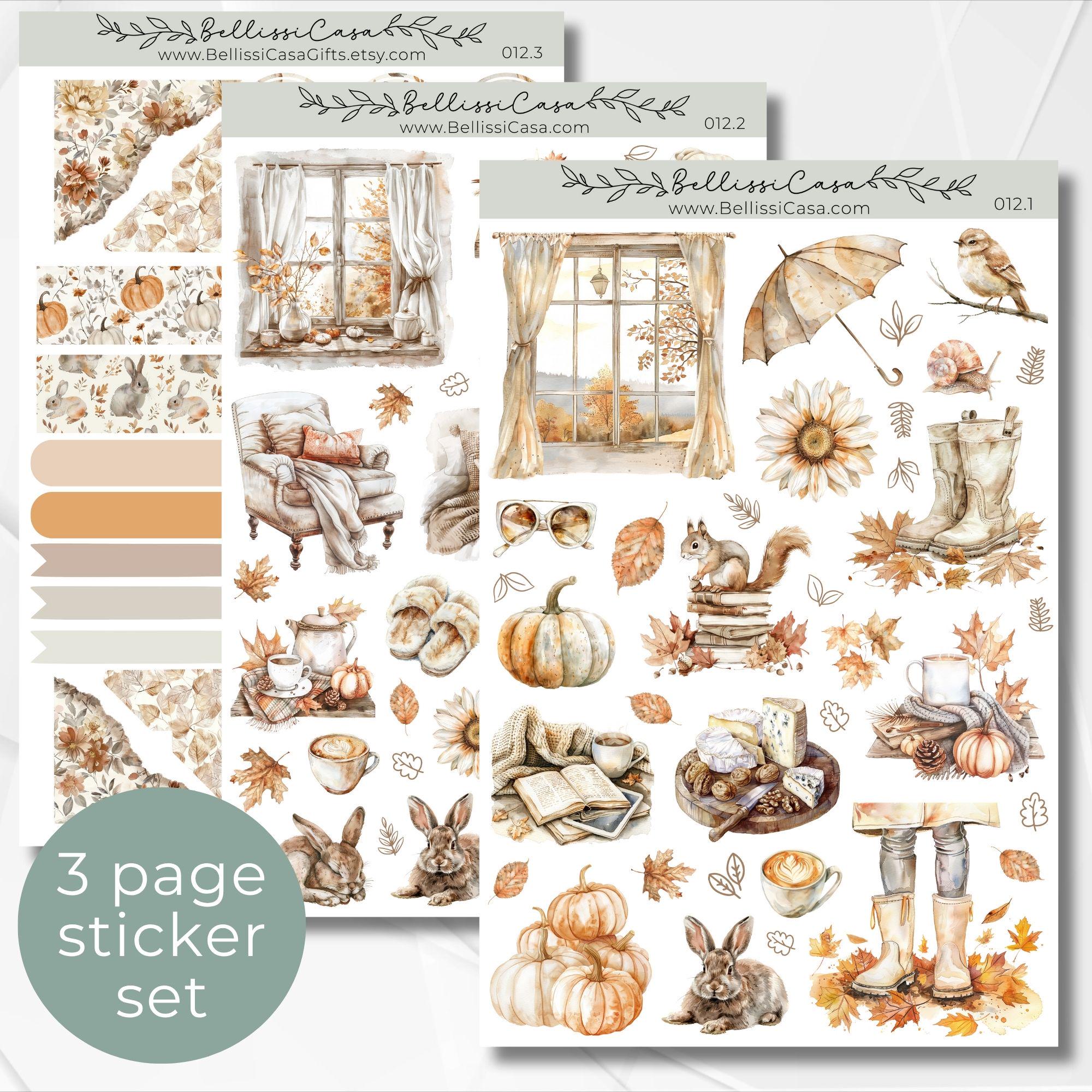 Seasonal Planner Sticker Sheet Set, Cozy Rustic Fall Calendar Planner Journaling Sticker Set, Cute Aesthetic Bullet Journal Sticker Pack 012