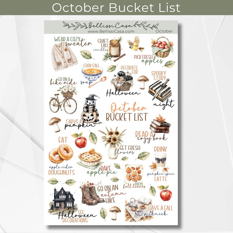 October Fall Bucket List Sticker Sheet, Seasonal Planner Sticker, Watercolor Calendar Planner Journaling Sticker Page for Bullet Journal 128 image 13