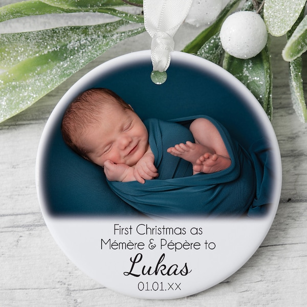 Newborn Photo Ornament for Grandparents, Our First Christmas as Grandparents Custom Picture Ornament, Grandparents Gift Baby Ornament