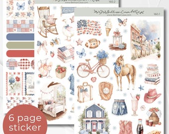 Saisonplaner Sticker Sheet Set, Ein amerikanischer Sommerkalender Planer Journaling Sticker Set, Aquarell Bullet Journal Sticker Pack 160