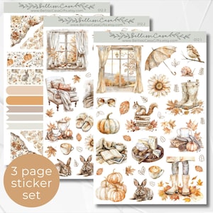 Seasonal Planner Sticker Sheet Set, Cozy Rustic Fall Calendar Planner Journaling Sticker Set, Cute Aesthetic Bullet Journal Sticker Pack 012