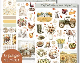 Saisonaler Sticker Bögen, Herbst Ernte Tischkalender Planer Journaling Sticker Set, Aquarell Bullet Journal Sticker Pack 108