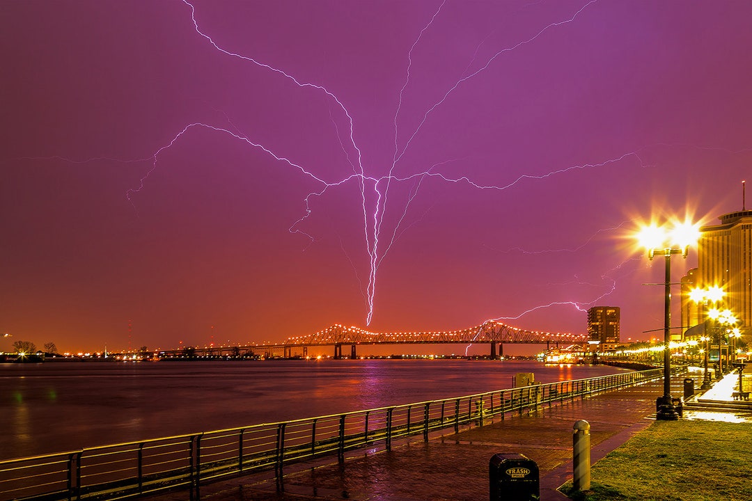 Lightning Strikes Over the Mississippi River Breathtaking New Orleans