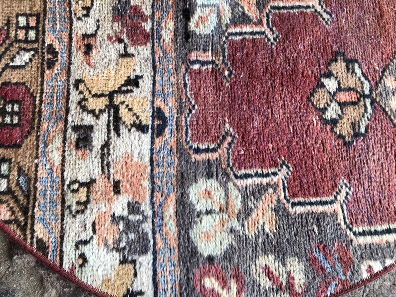 Handmade Doormat Kitchen Rug Faded Entry Small Rug Turkish Round Rug 2x2 Outdoor Rug Boho Rug Oushak Rug Bathroom Rug Moroccan Rug