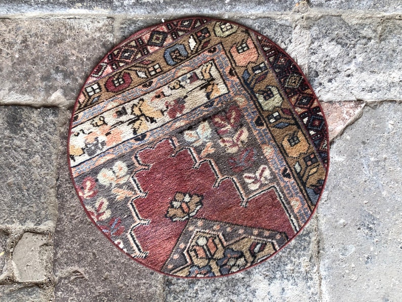 Handmade Doormat Kitchen Rug Faded Entry Small Rug Turkish Round Rug 2x2 Outdoor Rug Boho Rug Oushak Rug Bathroom Rug Moroccan Rug
