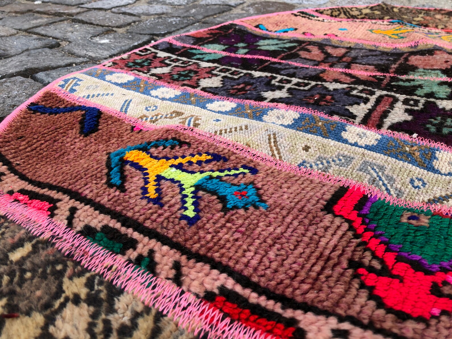 Alfombra redonda turca 3x3 felpudo hecho a mano alfombra | Etsy