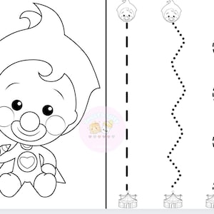 K&ouml;nnte beinhalten: Eine Schwarzwei&szlig;illustration eines Clowns, der ein Mikrofon h&auml;lt. Es gibt drei gepunktete Linien, die zu einer Schwarzwei&szlig;illustration eines Karussells f&uuml;hren. Die Linien sind gerade, wellenf&ouml;rmig und zickzackf&ouml;rmig.