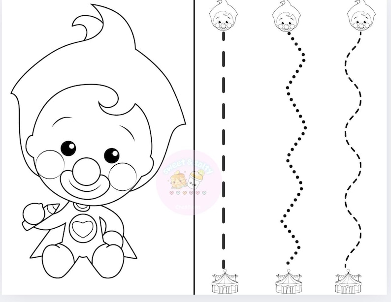 K&ouml;nnte beinhalten: Eine Schwarzwei&szlig;illustration eines Clowns, der ein Mikrofon h&auml;lt. Es gibt drei gepunktete Linien, die zu einer Schwarzwei&szlig;illustration eines Karussells f&uuml;hren. Die Linien sind gerade, wellenf&ouml;rmig und zickzackf&ouml;rmig.