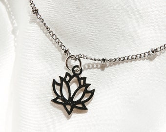 LOTUS Jewelry, lotus lovers, layering necklace, silver lotus flower necklace, stainless steel jewelry, Yoga Necklace, Zen Necklace A2