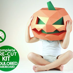 Abóbora de Halloween, pré-cortada, papercraft/modelo de papel, kit de papelão metalizado.