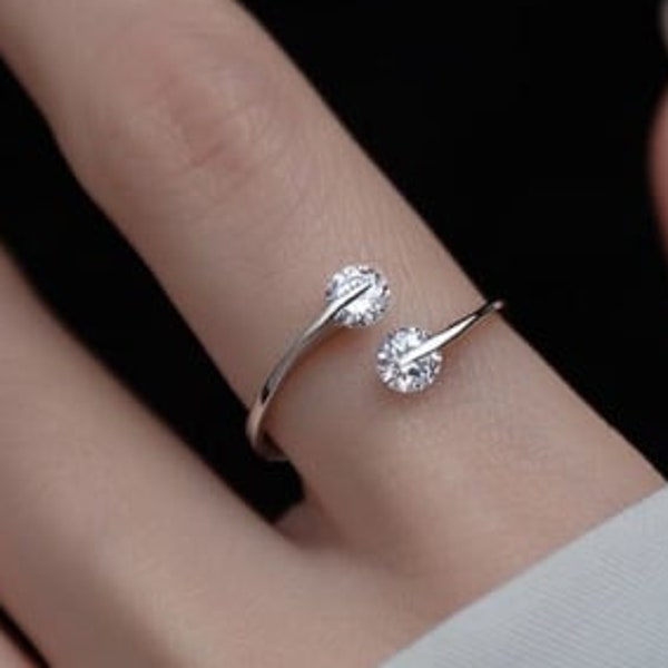 925 Sterling Silber Ring, Verstellbarer Ring, Zirkonia offener Ring, Offenes Band, Größenverstellbarer Ring