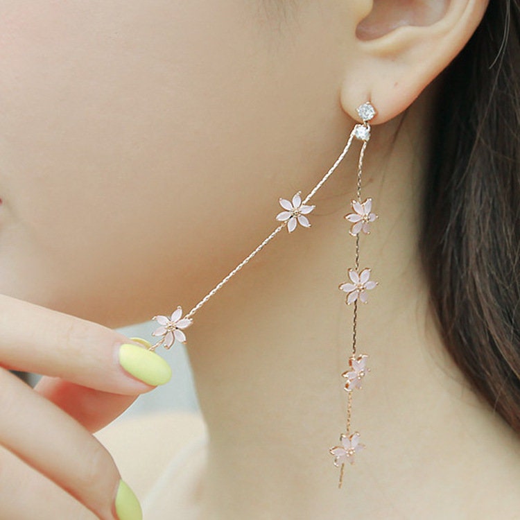 Pink flower drop earrings Clearance