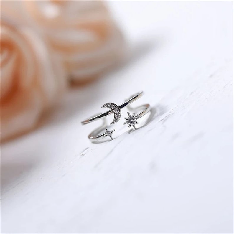 Open ring Star and moon ring Double layer star and moon ring Celestial ring Adjustable ring