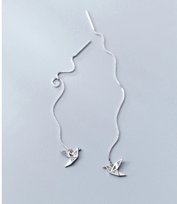 Paper Crane Threader Earrings Bird Tassel Earrings Crane - Etsy