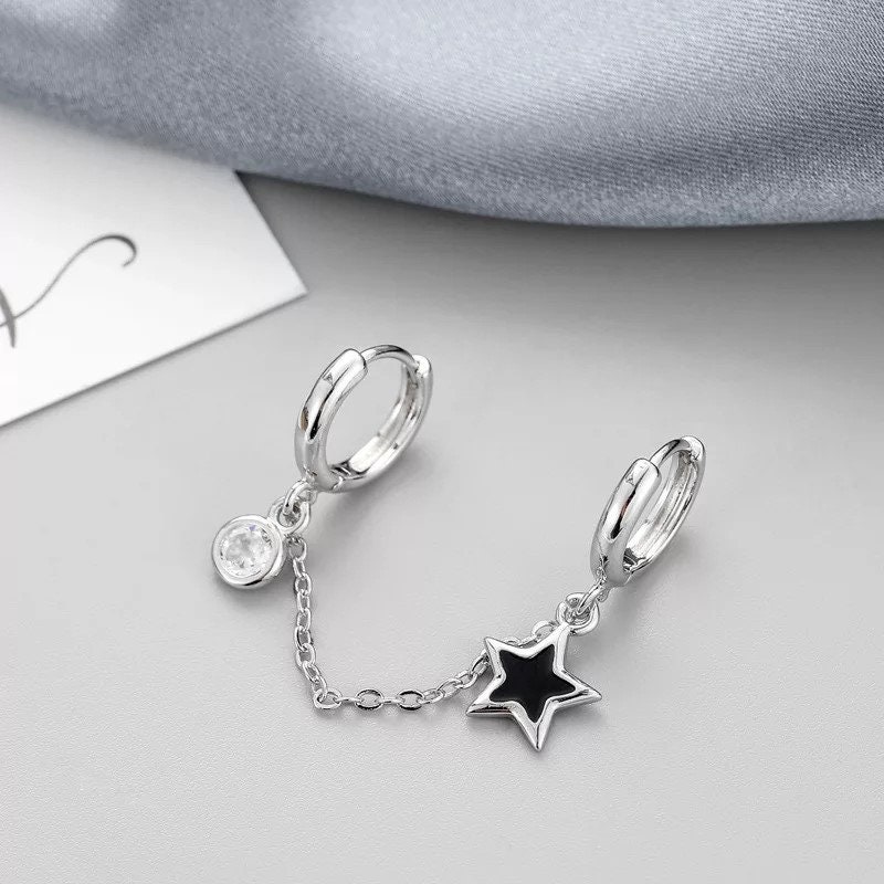 Star hoop earrings Crystal zircon hoop earrings Celestial | Etsy