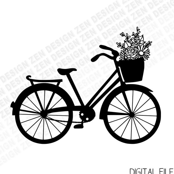 Bicycle Svg, Floral Bicycle Svg, Bike Svg, Bicycle Basket Svg, Bicycle Cricut File, Cute Bicycle Clipart, Silhouette, Cricut Files, Vector