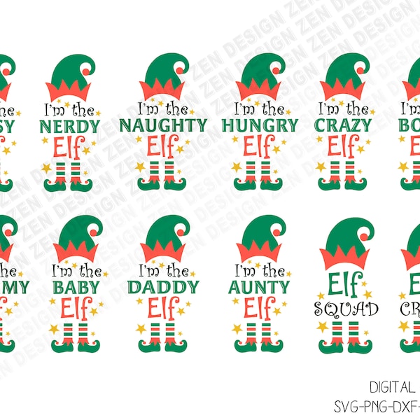 Elf svg, Elf Family SVG, Christmas SVG, Family Matching Shirt, Clip Art, Silhouette File, Svg, Png, Cricut, Vector Files