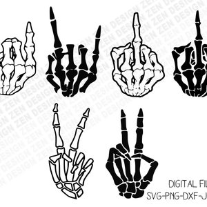 Skeleton Hands Svg, Svg Bundle, Skull Skeleton Hand, Middle Finger, Peace Sign, Rock Hand, Dxf, Silhouette, Cricut Cut Files, Vector Files