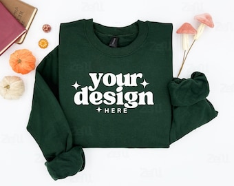 Gildan 18000 Mockup, Gildan Forest Green Sweatshirt Mockup, Sweatshirt Model Mockup, 18000 Forest Green, Crewneck Flat Lay Mockup