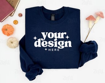 Gildan 18000 Mockup, Gildan Navy Sweatshirt Mockup, Sweatshirt Model Mockup, 18000 Navy Sweatshirt, Navy Crewneck Flat Lay Mockup