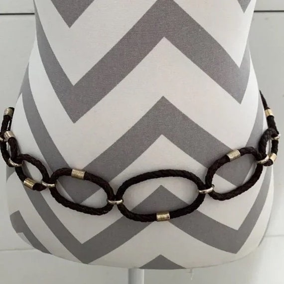 Vintage Liz Claiborne Brown Leather with Chain Be… - image 2