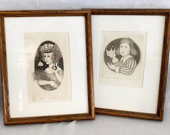 Yeto Art - Woman with fruit in hair and child with castle - Rare sketch art 1980s/1990s