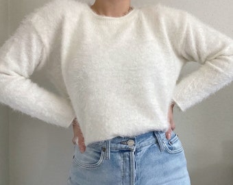 Fuzzy White Sweater - Etsy