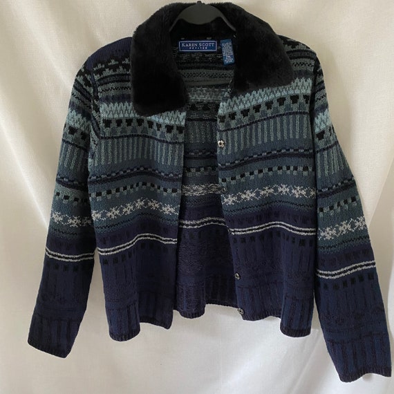 Vintage Karen Scott Petite Navy Blue Cardigan Swe… - image 2