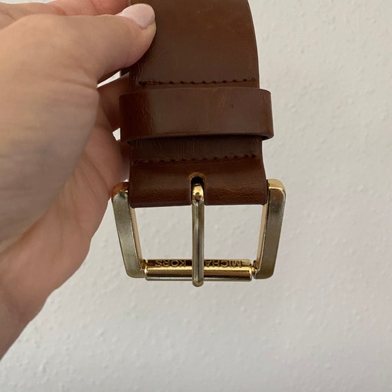 Vintage Michael Kors Brown Leather Thick Belt Gol… - image 1