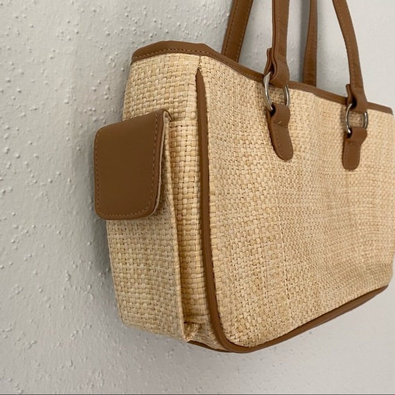 Vintage Woven Straw Basket Shoulder Bag 1990s - image 3