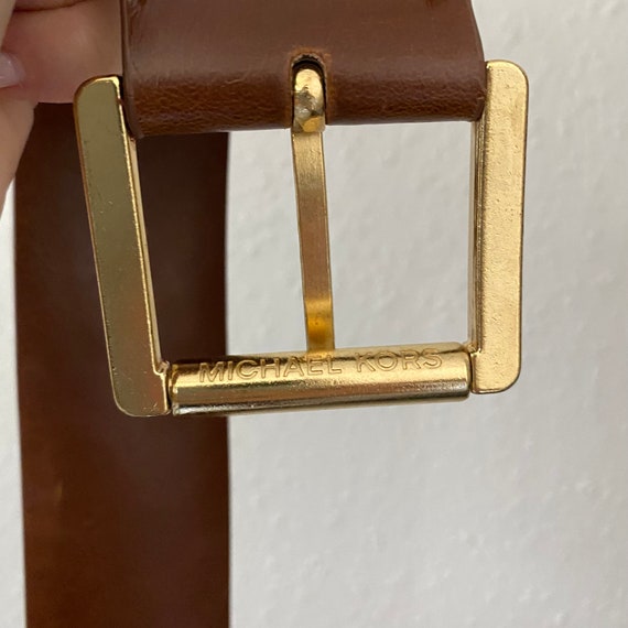 Vintage Michael Kors Brown Leather Thick Belt Gol… - image 6