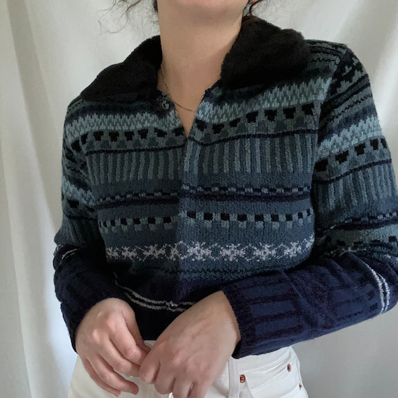 Vintage Karen Scott Petite Navy Blue Cardigan Swe… - image 1