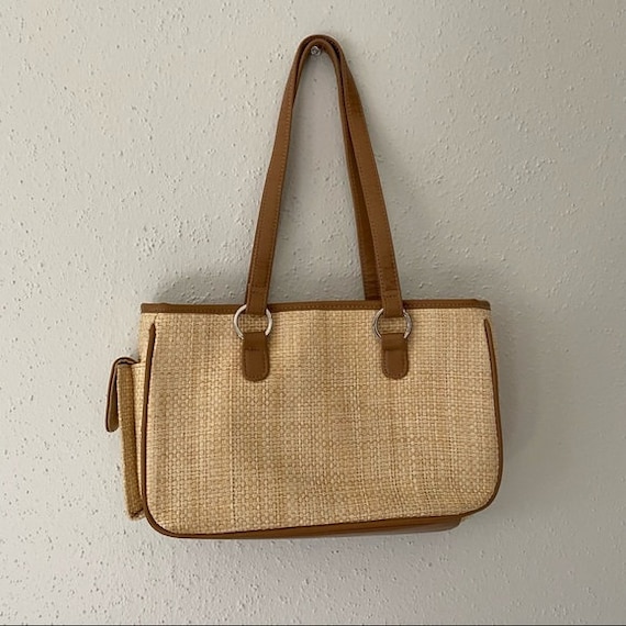 Vintage Woven Straw Basket Shoulder Bag 1990s - image 2