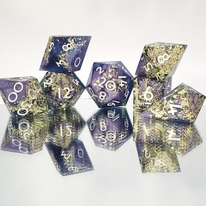 Royal Purple Resin Dice Set: Sharp Edge Polyhedral for DnD, TTRPG