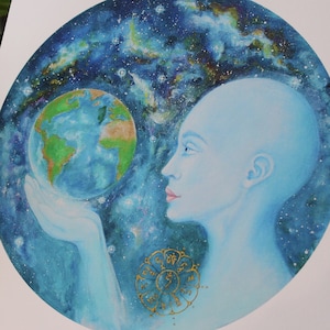 GUARIGIONE DELLA TERRA. Stampe Giclee su carta in edizione limitata (archivio). Arte di guarigione spirituale. Mantra di Tara Verde. Decorato a mano con oro