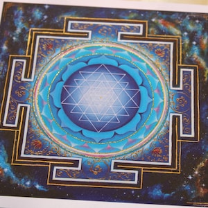 Sri Yantra cosmique. Lot de 2 mini impressions d'art spirituel. Géométrie sacrée. Yantra. Yoga