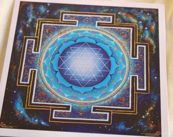 Sri Yantra cosmique. Lot de 2 mini impressions d'art spirituel. Géométrie sacrée. Yantra. Yoga
