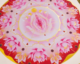 La REINE EN FLEURS en édition limitée (archives) Impressions sur papier giclées. Art yoni. Mandala Yoni. Féminité sacrée.  Mandal Art. Vulve Art.