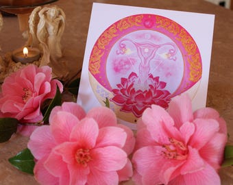 Féminin sacré. Lot de 3 mini impressions d'art spirituel. Ornée d'or à la main. Art yoni, art de la guérison, art de la déesse. Art du mandala. Vulve