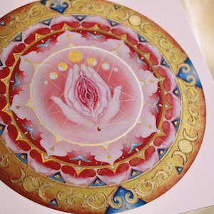 Sacred Feminine Art Print, Gold Embellished Yoni Mandala, Healing Art
