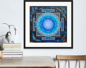 COSMIQUE SRI YANTRA. Impressions papier giclée en édition limitée (archives). Rehaussé d'or à la main. Géométrie effrayante. Yantra. Art spirituel.