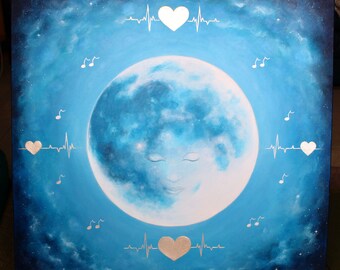 MOONLIGHT SONATA. Original painting. Visionary Art. Spiritual Art. Full Moon. Cosmic Art. Sacred Feminine. Meditative Art.Therapy Room Decor