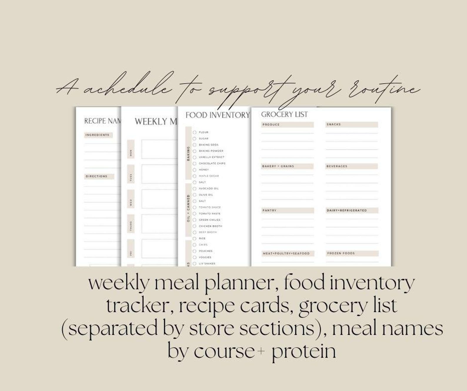 Weekly Meal Planner Binder | Grocery List, Recipe Cards (printable ...