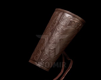 Leather embossed bracer, archery bracer, armguard, thick genuine leather, cosplay, larp costume, fantasy outfit,  from Wojmir
