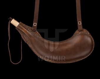 Leather waterskin 1liter, sealed and cured with beeswax HANDMADE by Wojmir
