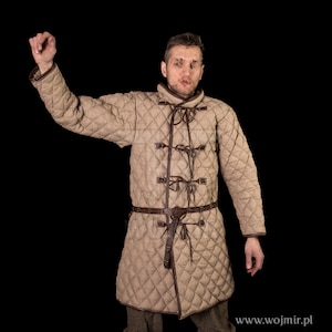 Gambesón vikingo, 100% lino natural, relleno de grosor medio, traje de WOJMIR.