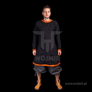 Túnica de lana vikinga / tamaño PERSONALIZADO / mejor calidad / gris-naranja / hecha por WOJMIR